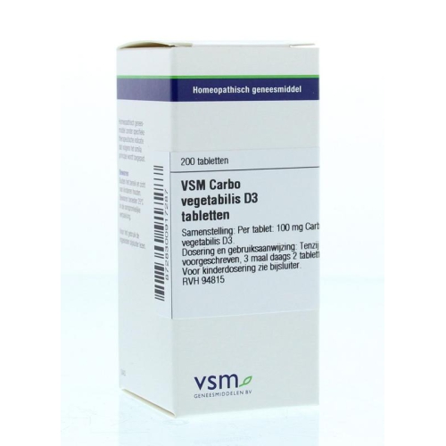 200 Tabletten VSM Enkelvoudige Homeopathie Carbo Vegetabilis D3