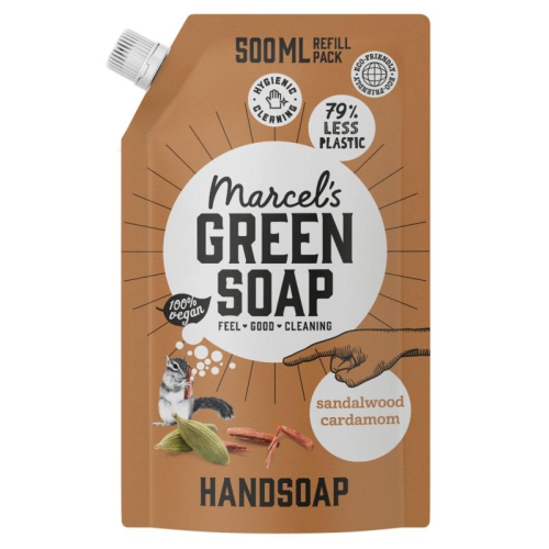 Marcel's Green Soap Handzeep Sandelhout & Kardemom navul 500 Ml